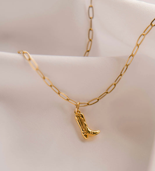 Walk by Faith Cowgirl Boot Gold Necklace