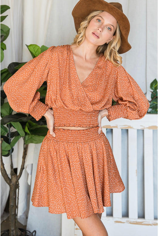 Navy or Rust Blouse and Skirt Set - Made in USA