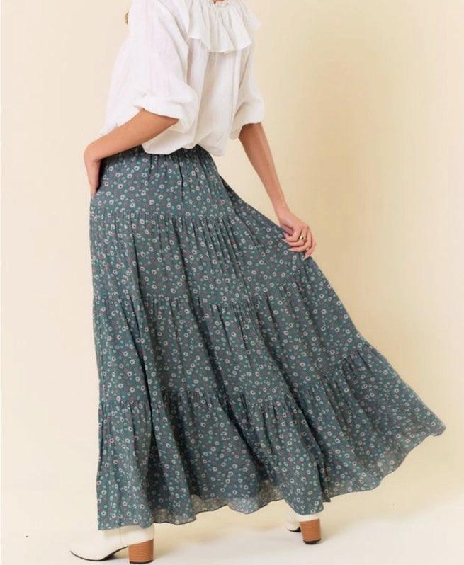 Agave Paisley Floral Layered Maxi Skirt - Made in USA - Kin Trading Post