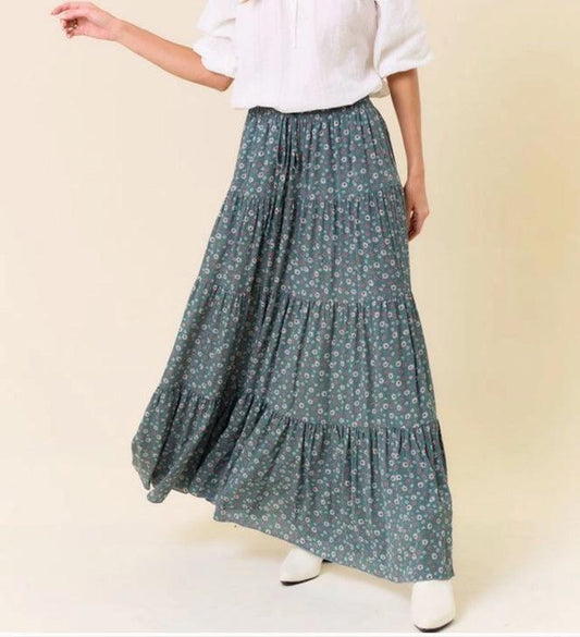 Agave Paisley Floral Layered Maxi Skirt - Made in USA - Kin Trading Post