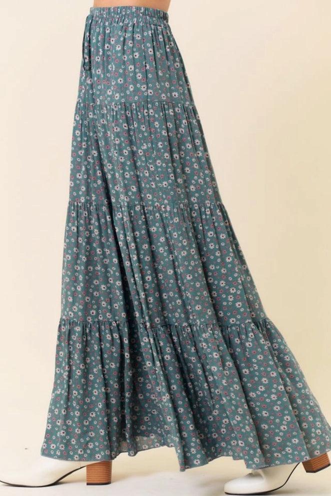 Agave Paisley Floral Layered Maxi Skirt - Made in USA - Kin Trading Post