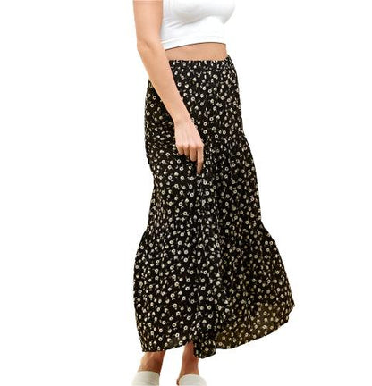 Black Floral Layered Maxi Skirt - Made in USA - Kin Trading Post