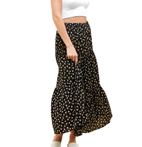 Black Floral Layered Maxi Skirt - Made in USA - Kin Trading Post