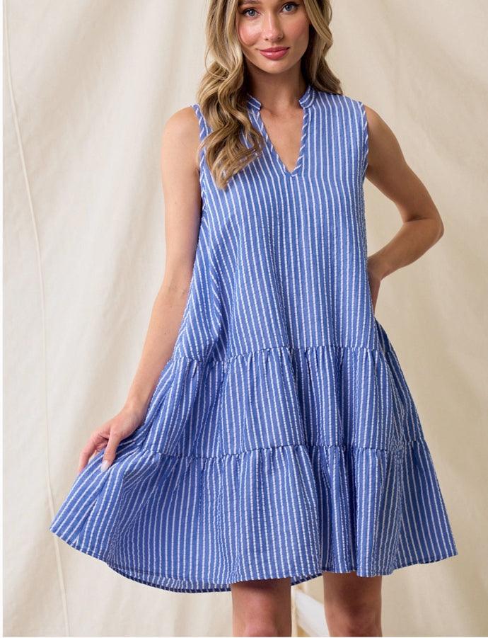 Blue and White Striped Sleeveless Dress - Kin Trading Post
