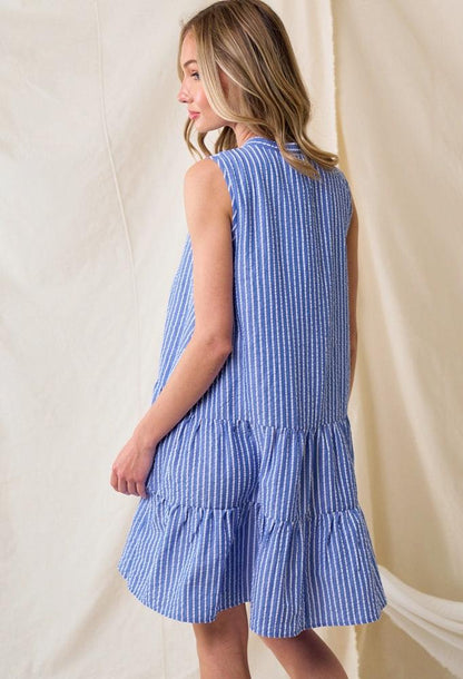 Blue and White Striped Sleeveless Dress - Kin Trading Post