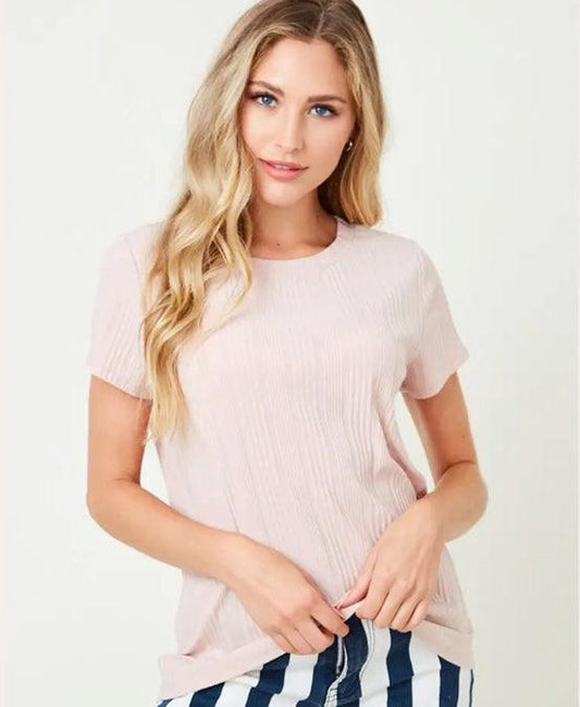 Blush Mauve Ribbed Tee - Made in USA - Kin Trading Post