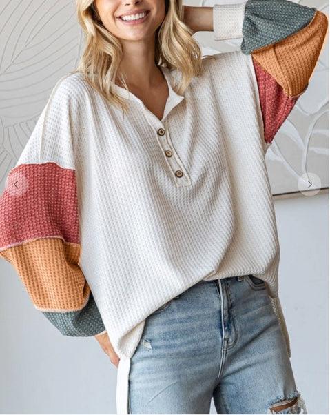 Creamy White Waffle Knit Pullover - Made in USA - Kin Trading Post