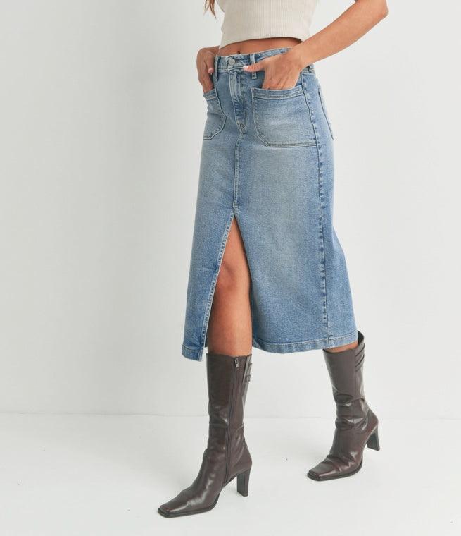 Denim Jean Midi Skirt - Made in USA - Kin Trading Post