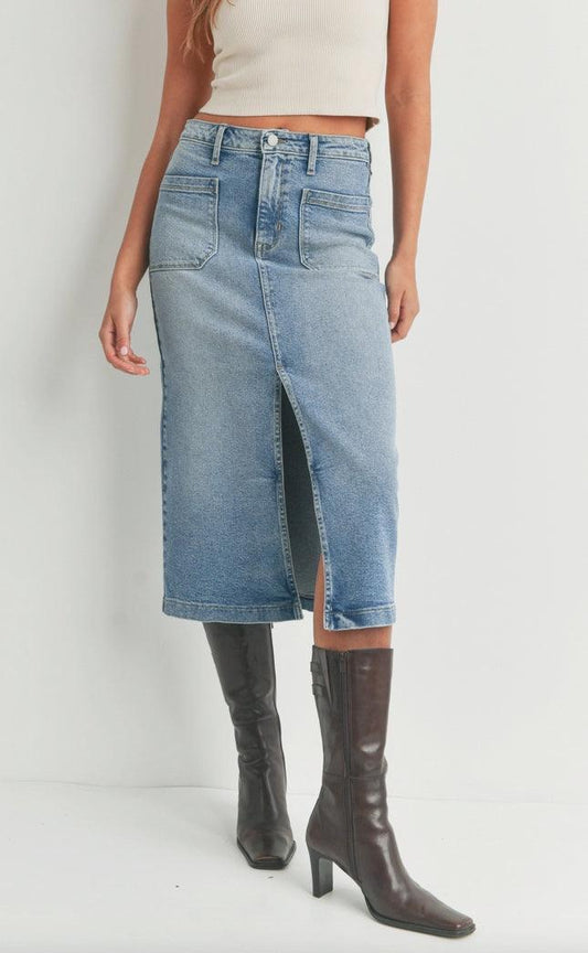 Denim Jean Midi Skirt - Made in USA - Kin Trading Post