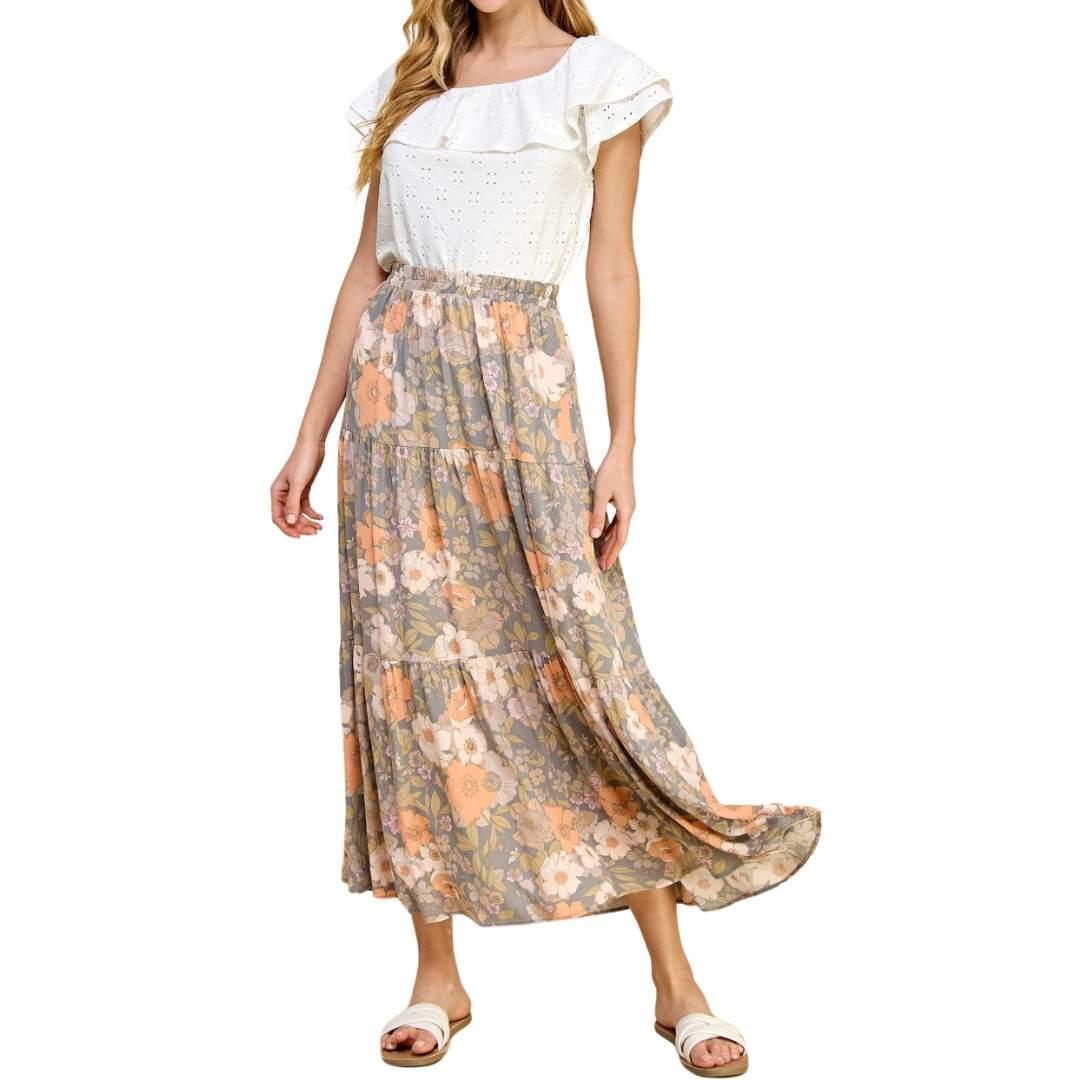 Floral Layered Maxi Skirt - Made in USA - Kin Trading Post