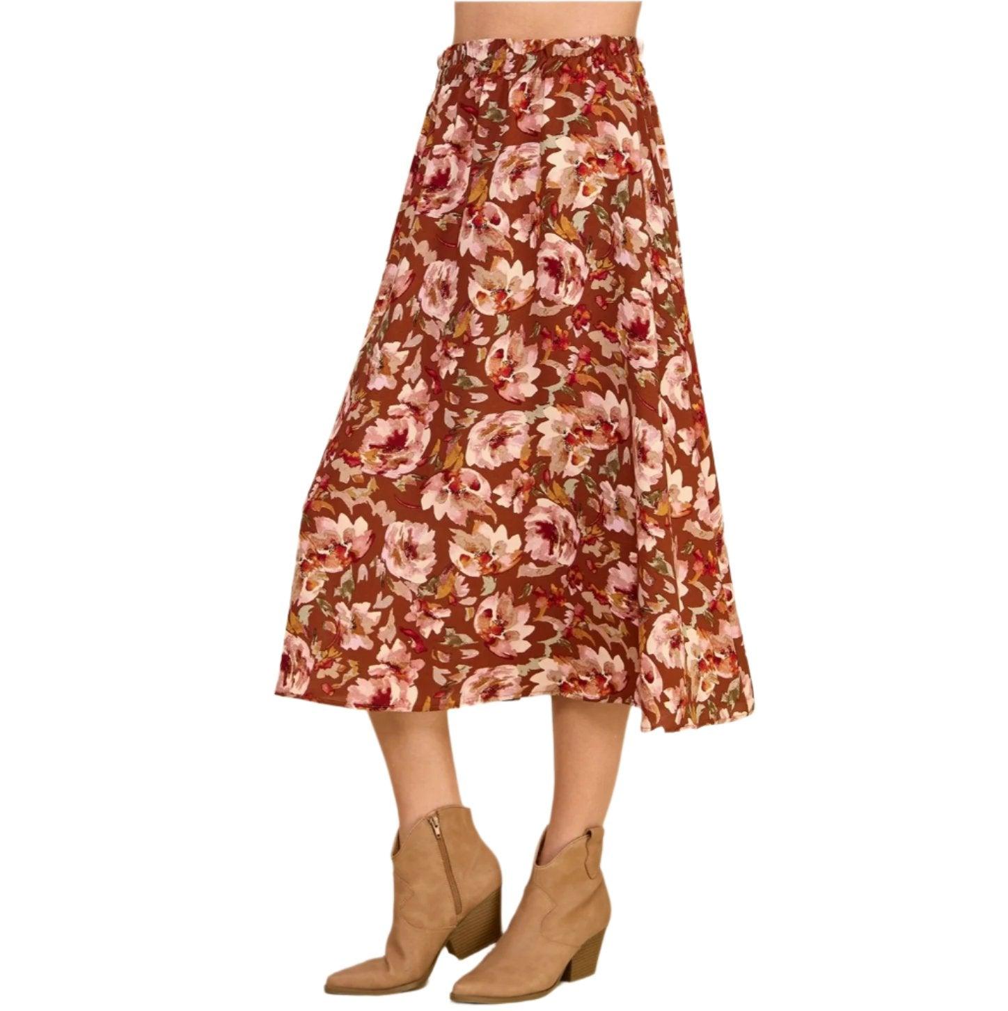 Floral Layered Maxi Skirt - Red/Brown - Made in USA - Kin Trading Post