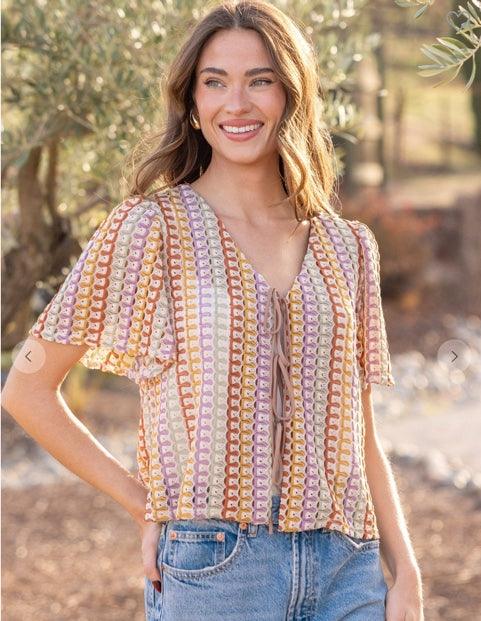Front-Tie Knit Top Multi-Color - Kin Trading Post