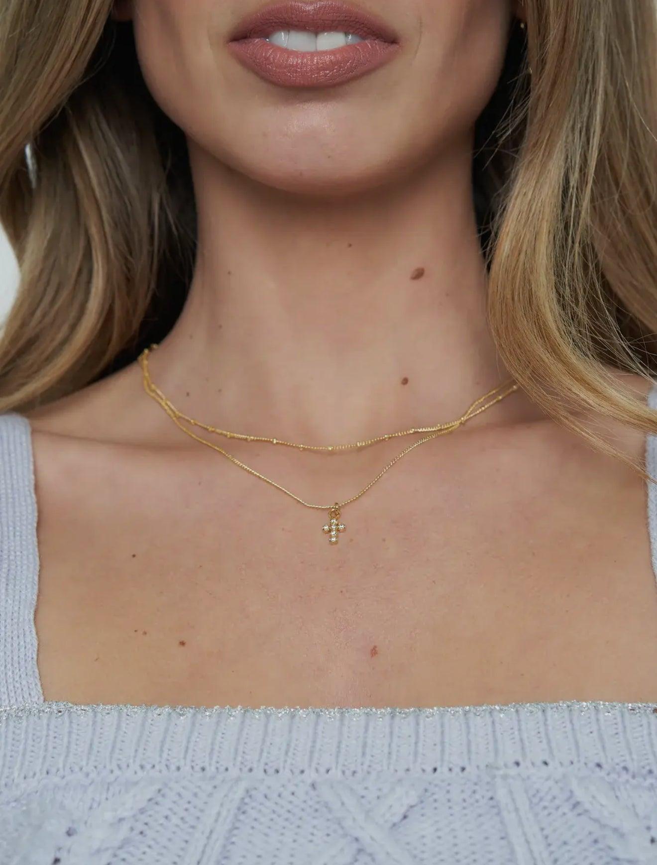Gold Shiny Cross Necklace - Made in USA - Kin Trading Post