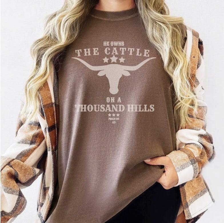 He Owns the Cattle on A Thousand Hills Brown T-Shirt - Kin Trading Post