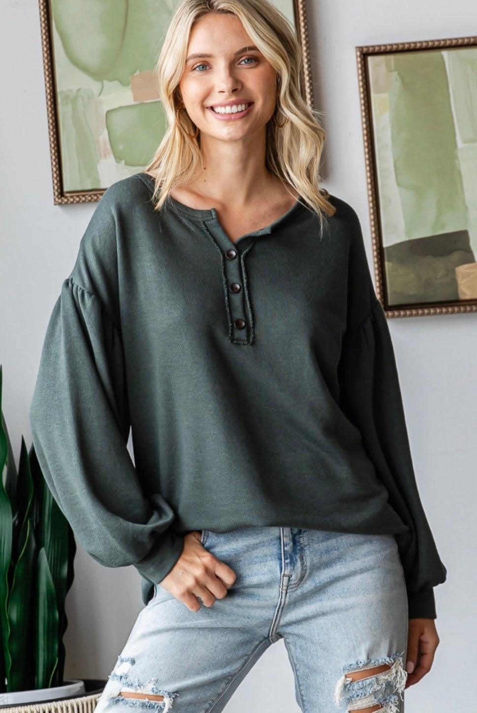 Hunter Green Crochet Back Long Sleeve - Made in USA - Kin Trading Post