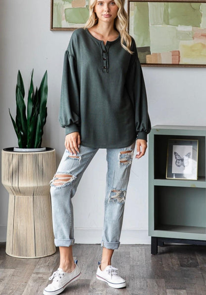 Hunter Green Crochet Back Long Sleeve - Made in USA - Kin Trading Post