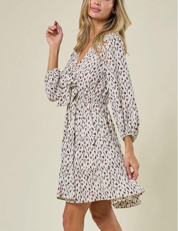 Ivory and Brown Tie-Front Dress - Kin Trading Post