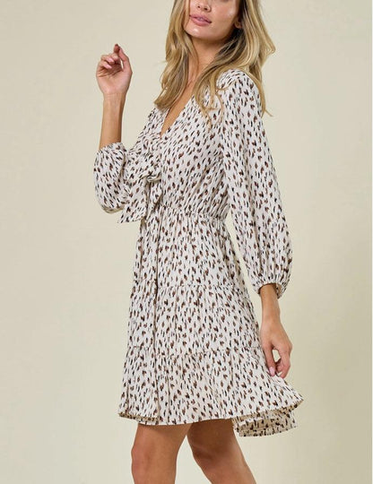 Ivory and Brown Tie-Front Dress - Kin Trading Post