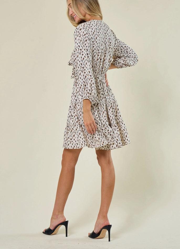 Ivory and Brown Tie-Front Dress - Kin Trading Post