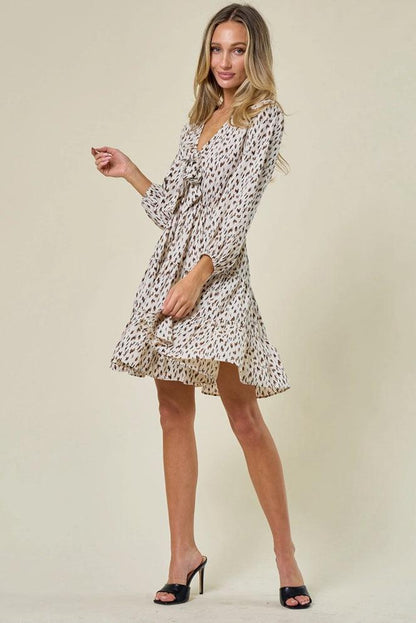 Ivory and Brown Tie-Front Dress - Kin Trading Post