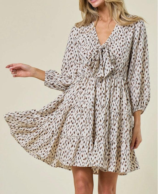 Ivory and Brown Tie-Front Dress - Kin Trading Post