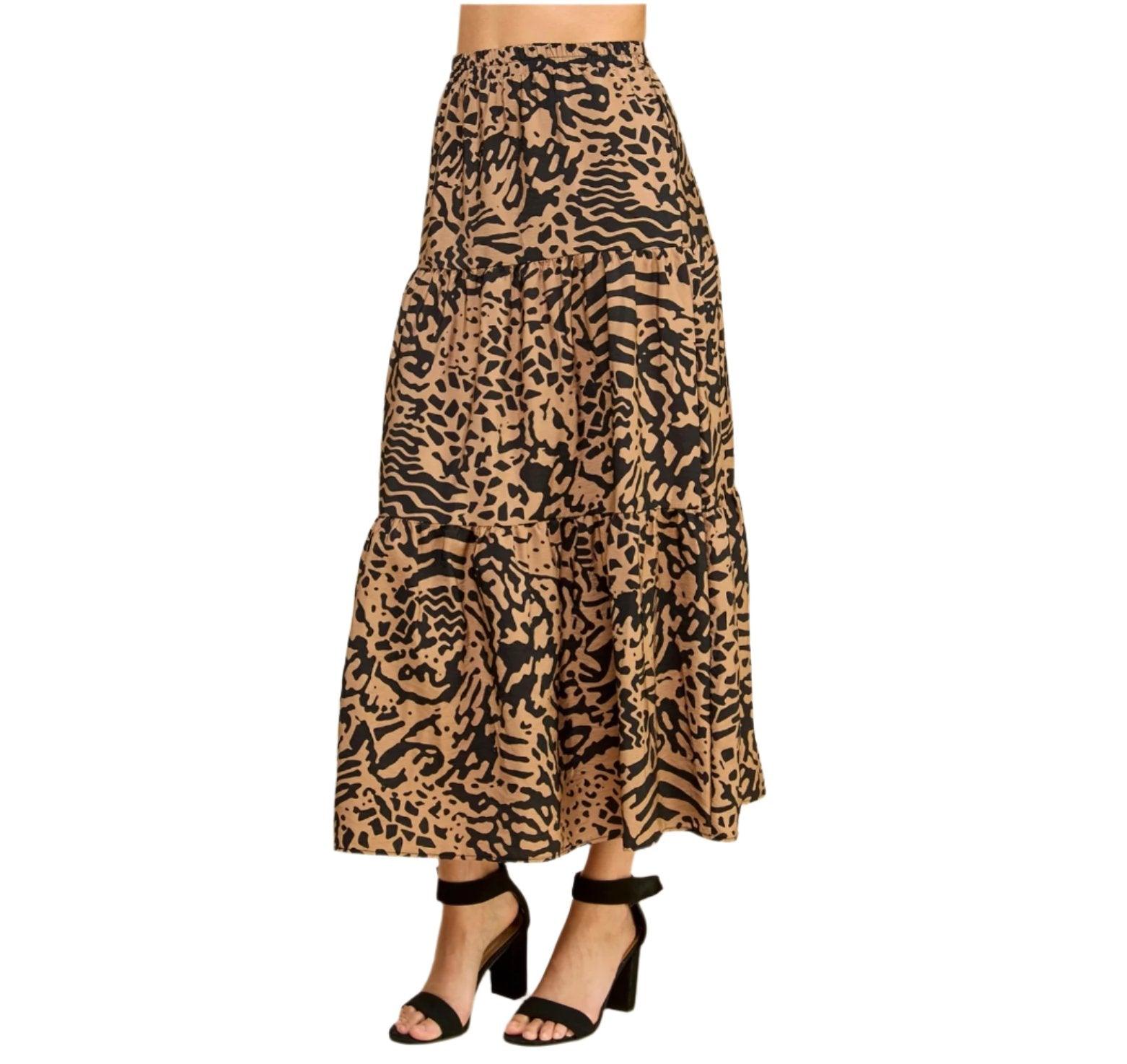 Layered Maxi Skirt - Black & Tan - Made in USA - Kin Trading Post