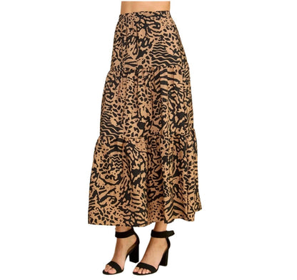 Layered Maxi Skirt - Black & Tan - Made in USA - Kin Trading Post