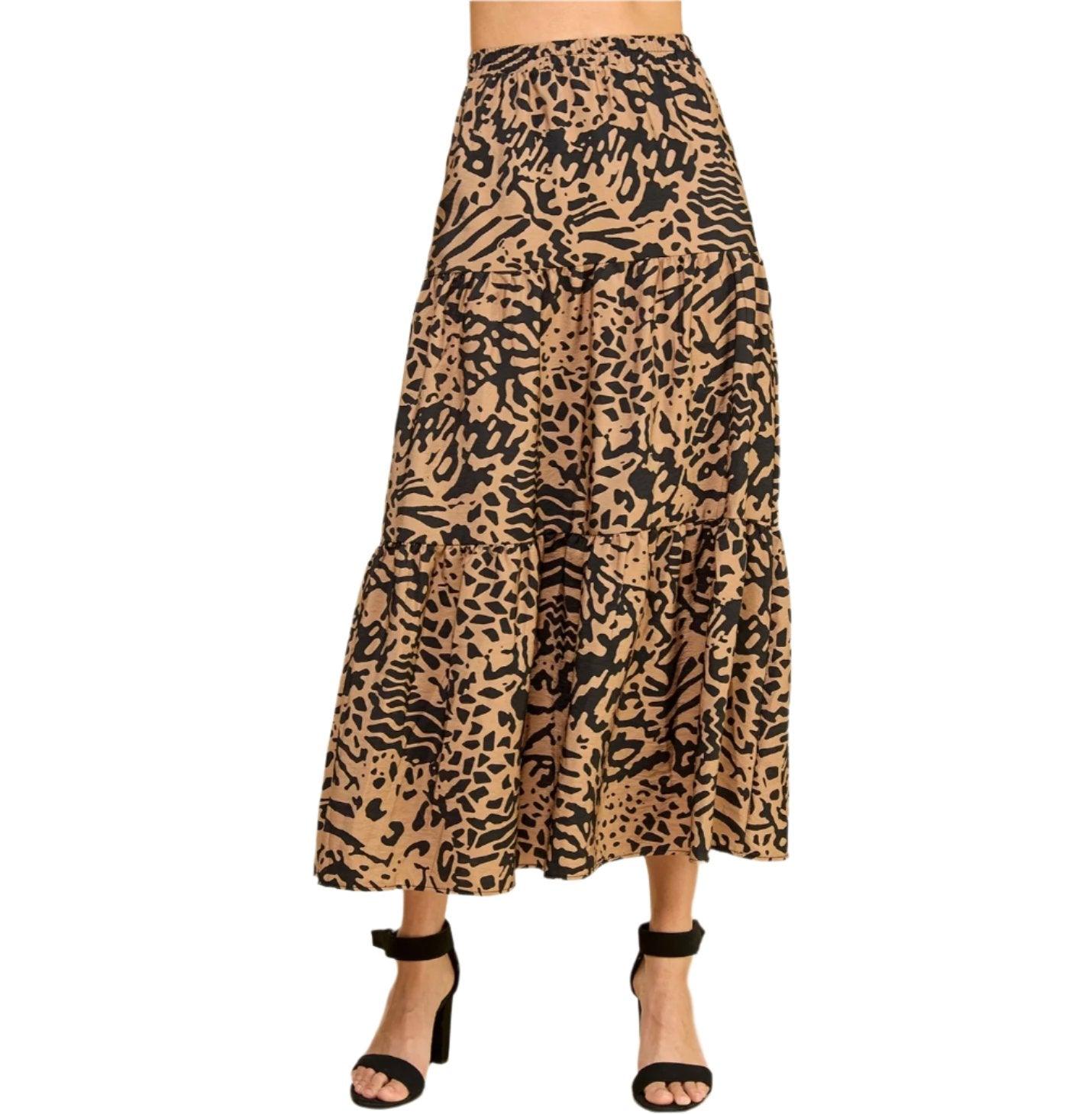 Layered Maxi Skirt - Black & Tan - Made in USA - Kin Trading Post