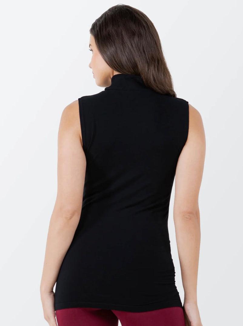 Mock Turtle Neck Sleeveless Knit Black Top - Made in USA - Kin Trading Post