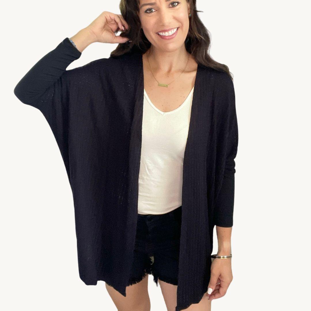Open Knit Cardigan in Black - Made in USA - Kin Trading Post