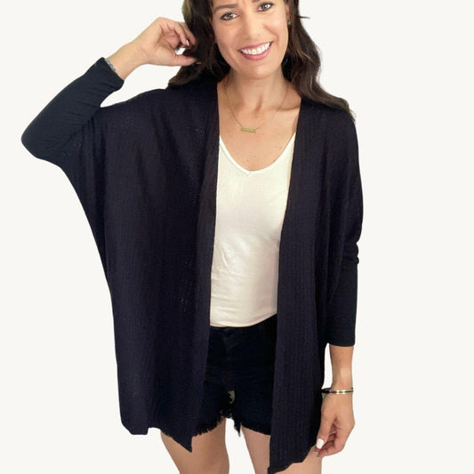 Open Knit Cardigan in Black - Made in USA - Kin Trading Post