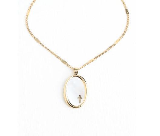 Oval Mother of Pearl Cross Necklace - Purchase with a Purpose - Kin Trading Post