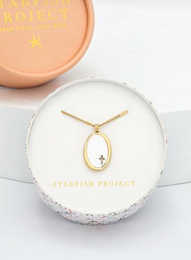 Oval Mother of Pearl Cross Necklace - Purchase with a Purpose - Kin Trading Post