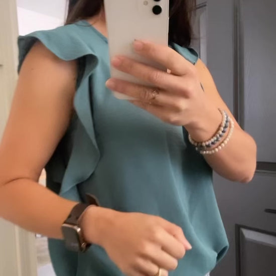 Nancy in New Teal Ruffle Cut Out Sleeve