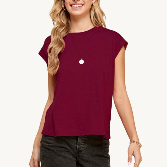 Relaxed Short Sleeve in Maroon - Minimalist Style - Made in USA - Kin Trading Post