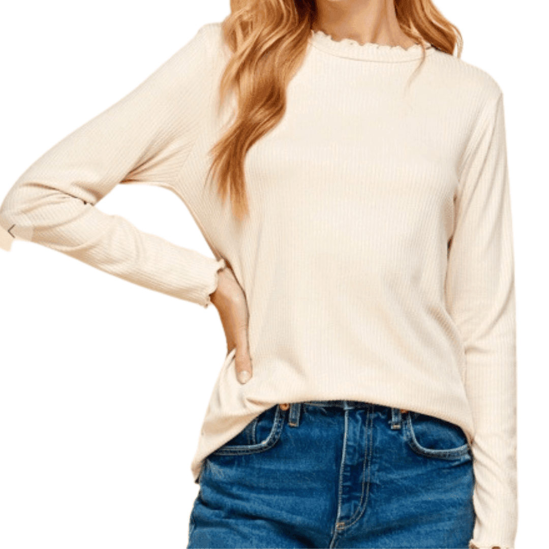 Ribbed Long Sleeve in French Vanilla - Made in USA - Kin Trading Post