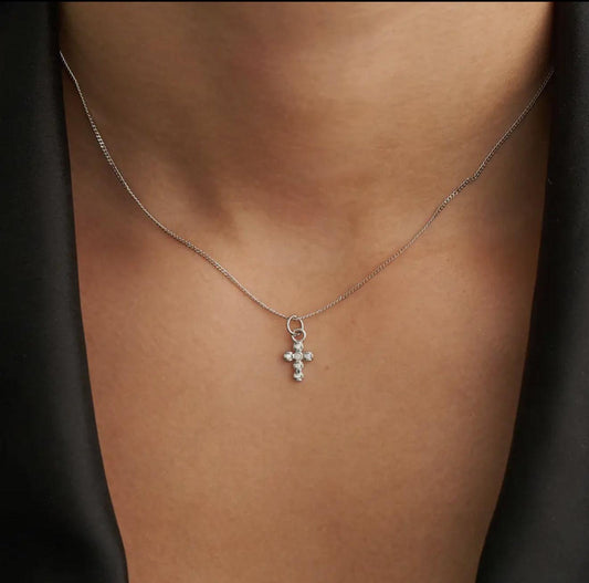 Silver Shiny Cross Necklace - Made in USA - Kin Trading Post