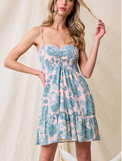 Smocked Pink and Green Ruffle Dress - Kin Trading Post