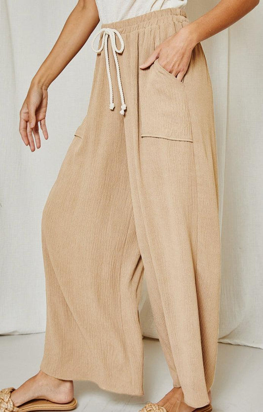 Taupe Wide-Leg Pants with Pockets - Made in USA - Kin Trading Post