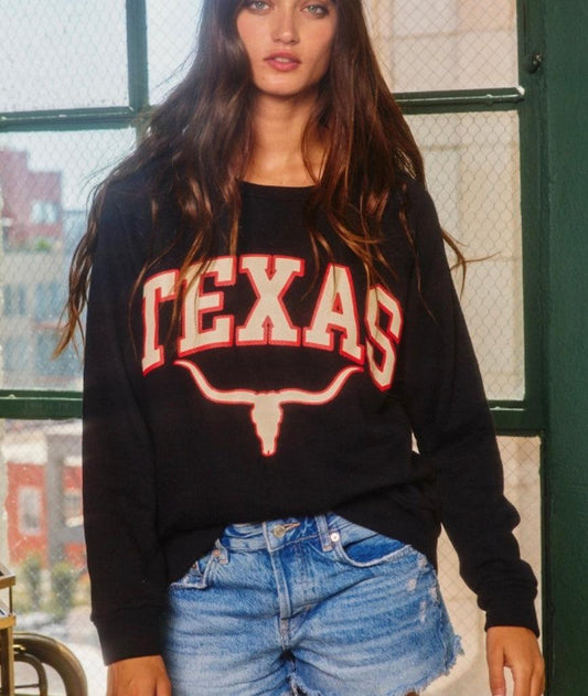 Texas Longhorn Sweater Black - Made in USA - Kin Trading Post