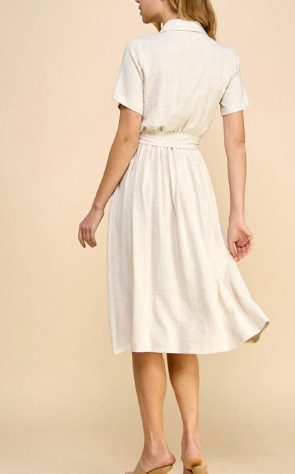 Natural Linen Dress | Made in USA | Pockets & Waist Tie Kin Trading Post Natural Linen Dress | Made in USA | Pockets & Waist Tie Kin Trading Post