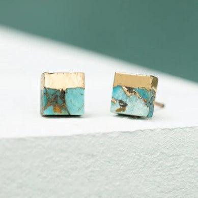Turquoise & Gold Stud Earrings - Kin Trading Post