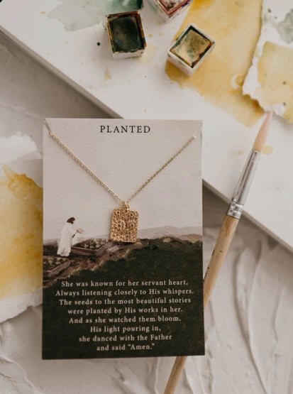 Planted Necklace, Gold with Flowers and Card