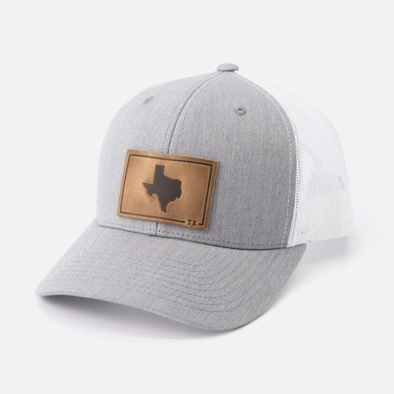 Gray & White Texas State Leather Snapback Hat