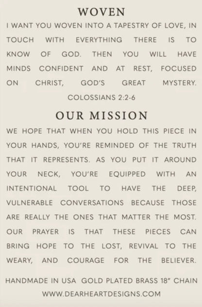 Woven Necklace Description Card and Colossians 2:2-26