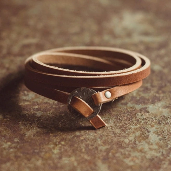 Natural Tan Leather Wrap Bracelet