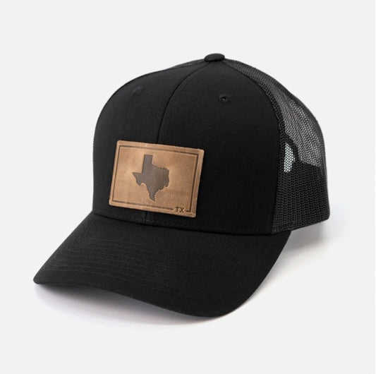 Texas State Leather Patch Snapback, Black