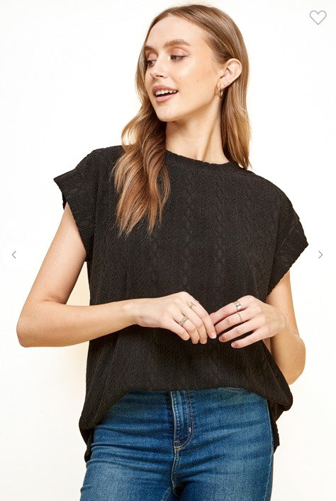 Black Short Sleeve Sweater Style Top - Made in USA