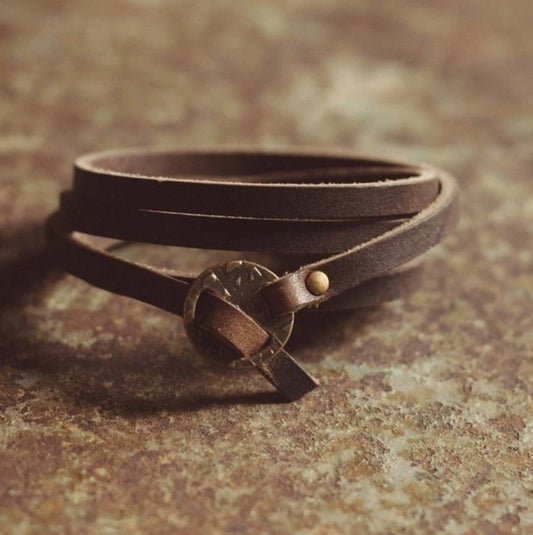 Brown Leather Wrap Bracelet - Made in USA