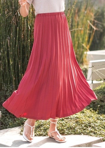 Spring Rose Pleated Skirt, Long Length, Boho Chic Style